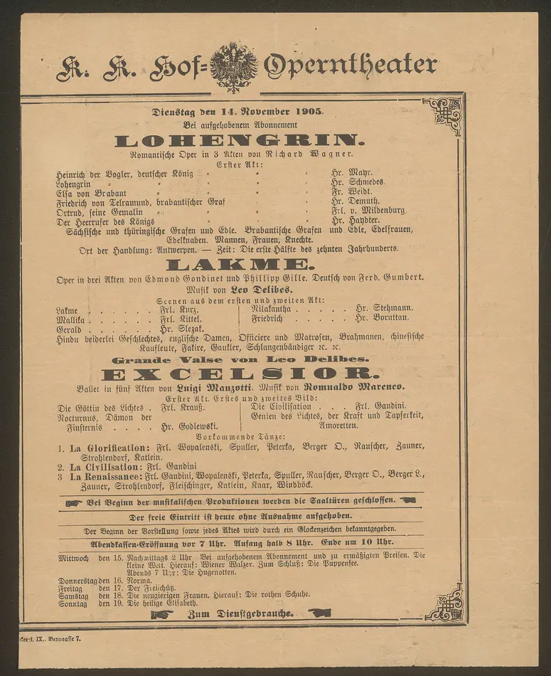 Lohengrin, Lakme, Excelsior