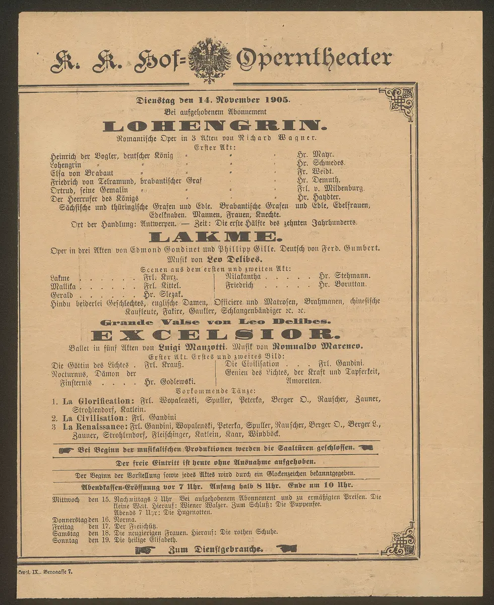 Lohengrin, Lakme, Excelsior