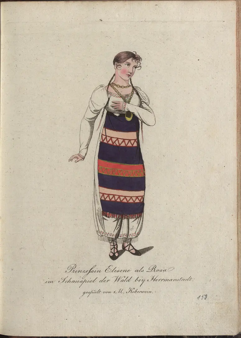 Der Wald bei Hermannstadt, Titel in Vorlageform: Der Wald bey Hermannstadt, Titel der Serie: Auswahl schöner Costumes für Theater- und Ball-Anzüge