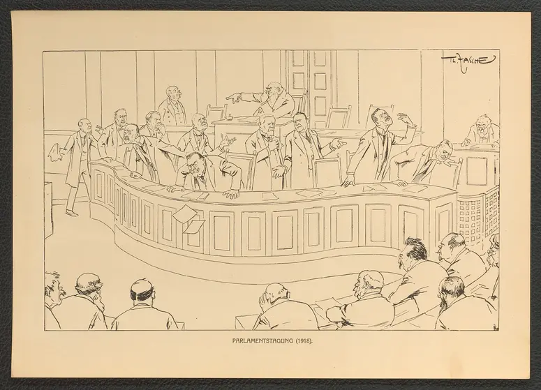 Parlamentstagung. (1918), Titel der Serie: Theo Zasche's Lachendes Wien