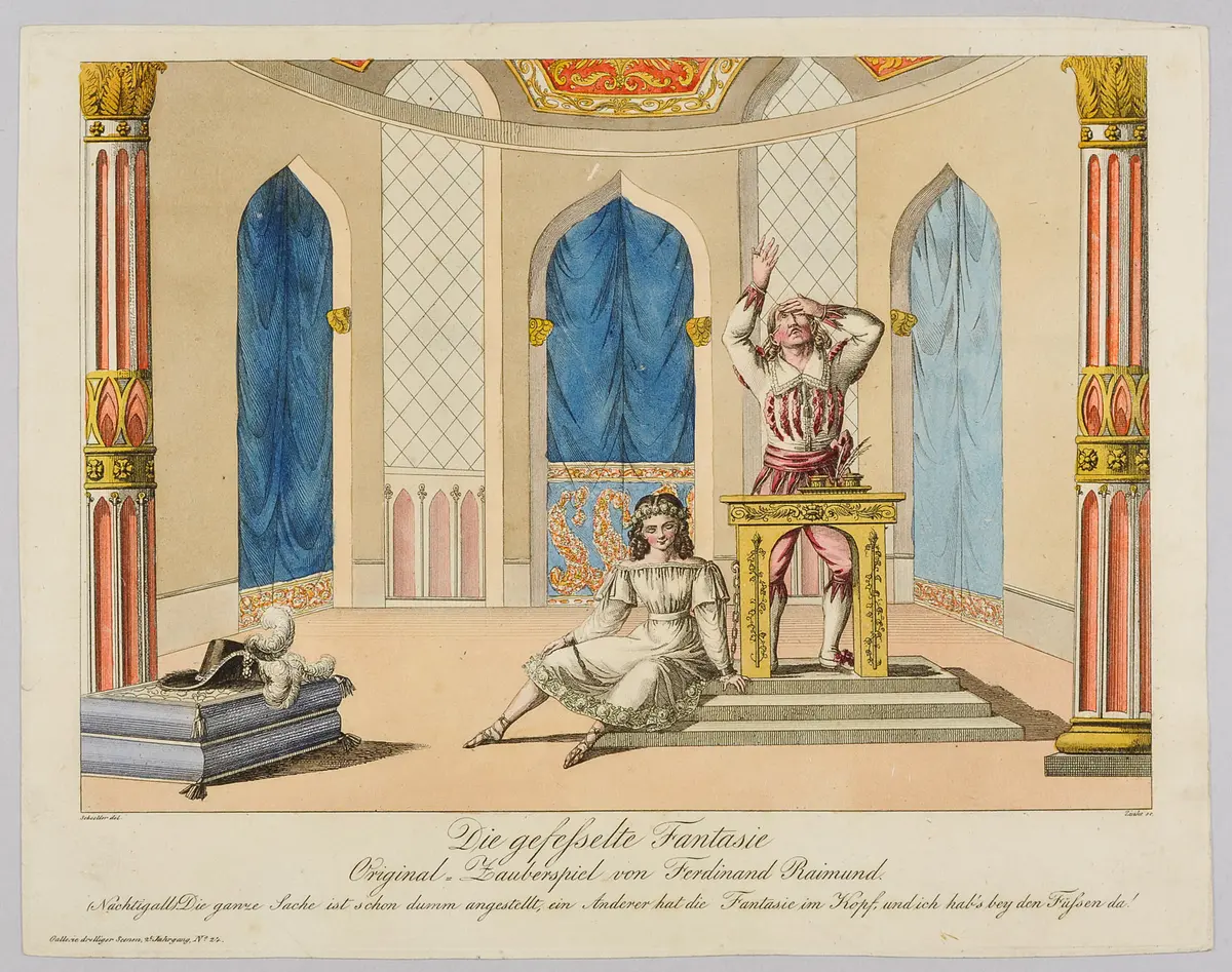 Die gefesselte Fantasie, Alternativtitel: Die gefesselte Phantasie, Titel der Serie: Gallerie drolliger Scenen, Name der Zeitschrift: Wiener Theaterzeitung