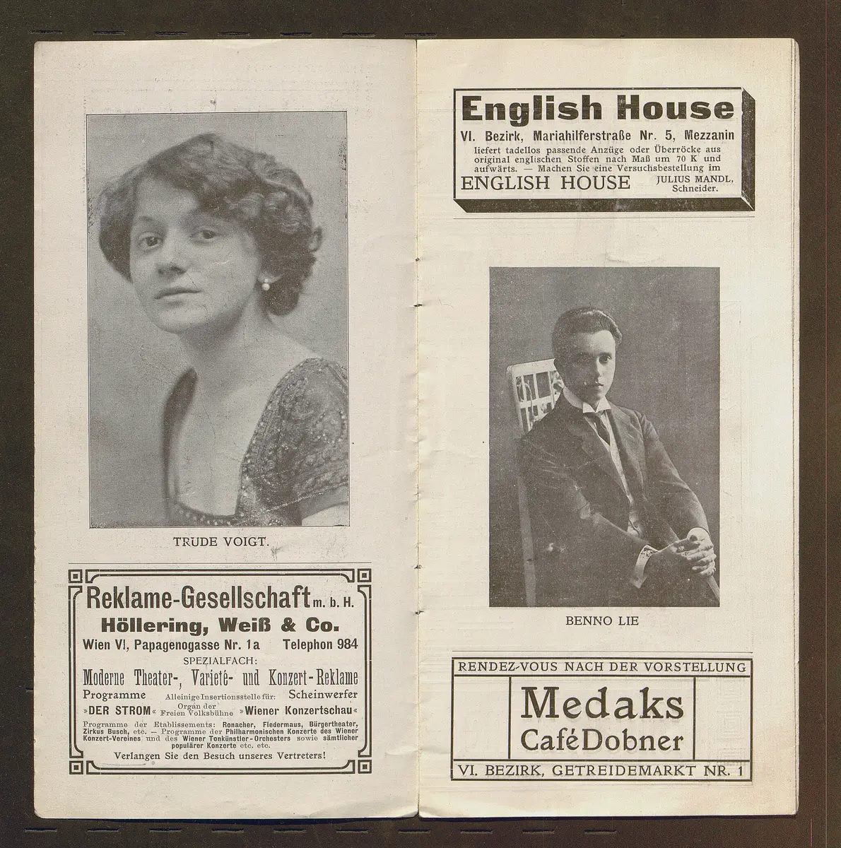 Kabarett Fledermaus, Titel in Vorlageform: Fledermaus 1911-12, Verweis auf Stücktitel: Die Klette, Verweis auf Stücktitel: Der diskrete Paravent