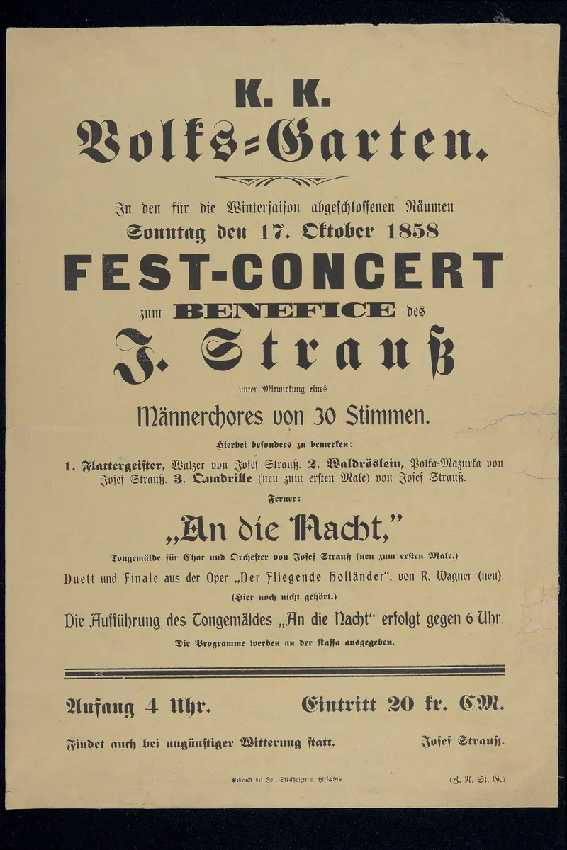 Fest-Concert zum Benefice des J. Strauß, Verweis auf Stücktitel: An die Nacht