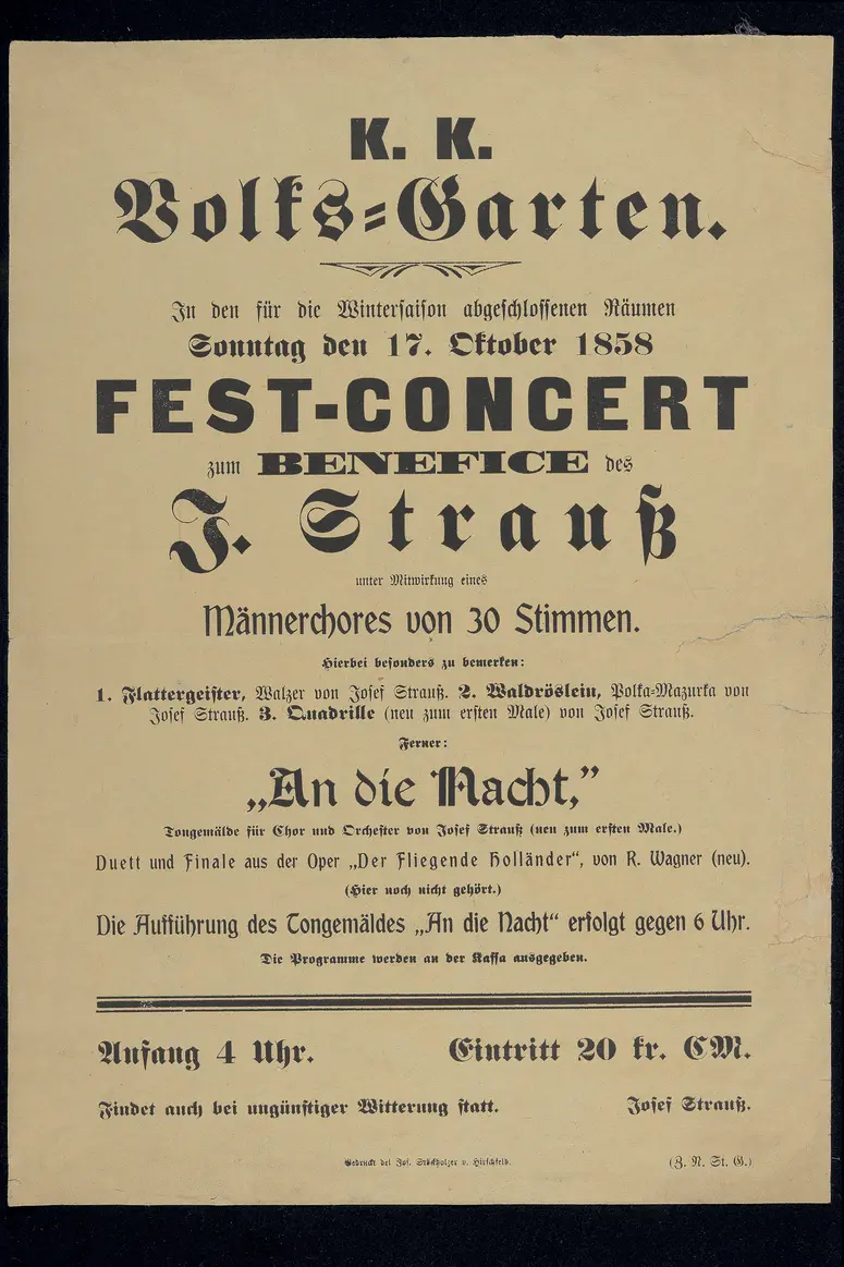 Fest-Concert zum Benefice des J. Strauß, Verweis auf Stücktitel: An die Nacht