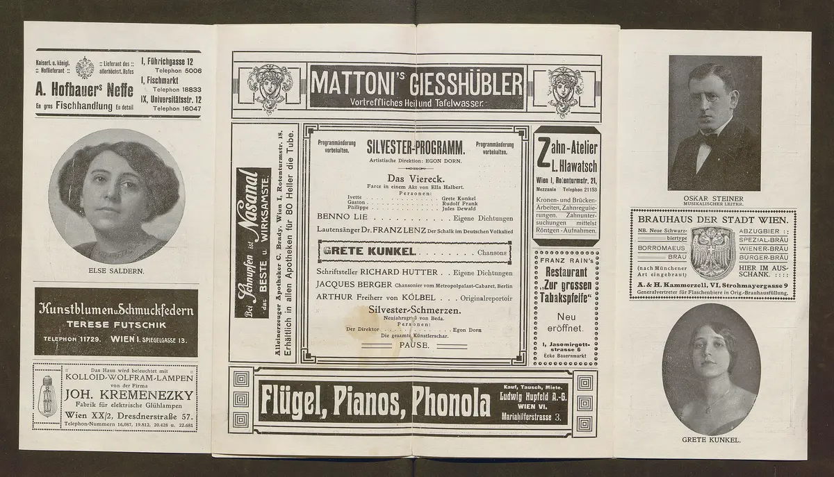 Kabarett Fledermaus, Titel in Vorlageform: Fledermaus 1911-12, Verweis auf Stücktitel: Das Viereck, Verweis auf Stücktitel: Das Wartehäuschen