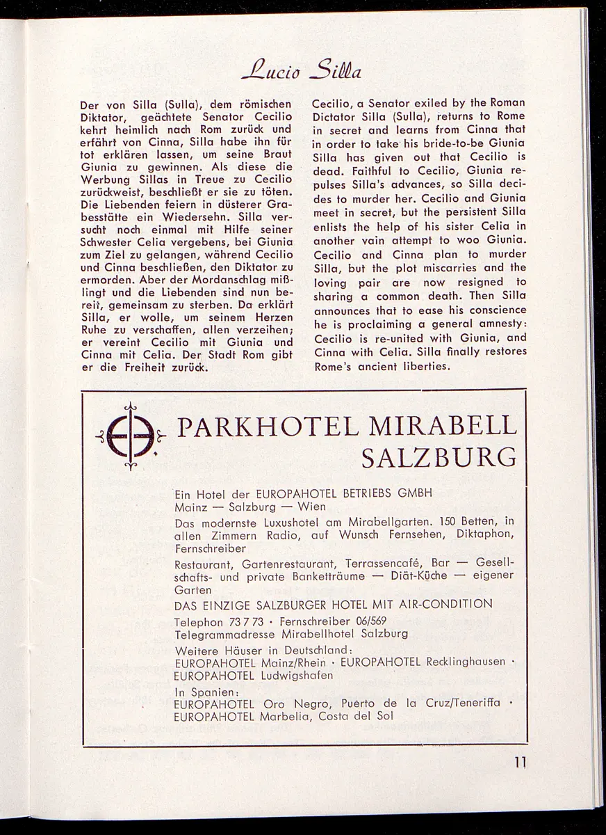 Salzburger Festspiele 1964, Titel in Vorlageform: Salzburgo Festival 1964, Verweis auf Stücktitel: Cosi fan tutte, Verweis auf Stücktitel: Figaros Hochzeit, Verweis auf Stücktitel: Lucio Silla, Verweis auf Stücktitel: Die Zauberflöte, Verweis auf Stücktitel: Ariadne auf Naxos, Verweis auf Stücktitel: Elektra, Verweis auf Stücktitel: Der Rosenkavalier, Verweis auf Stücktitel: Macbeth, Verweis auf Stücktitel: Jedermann, Verweis auf Stücktitel: Faust, Verweis auf Stücktitel: Die lustigen Weiber von Windsor