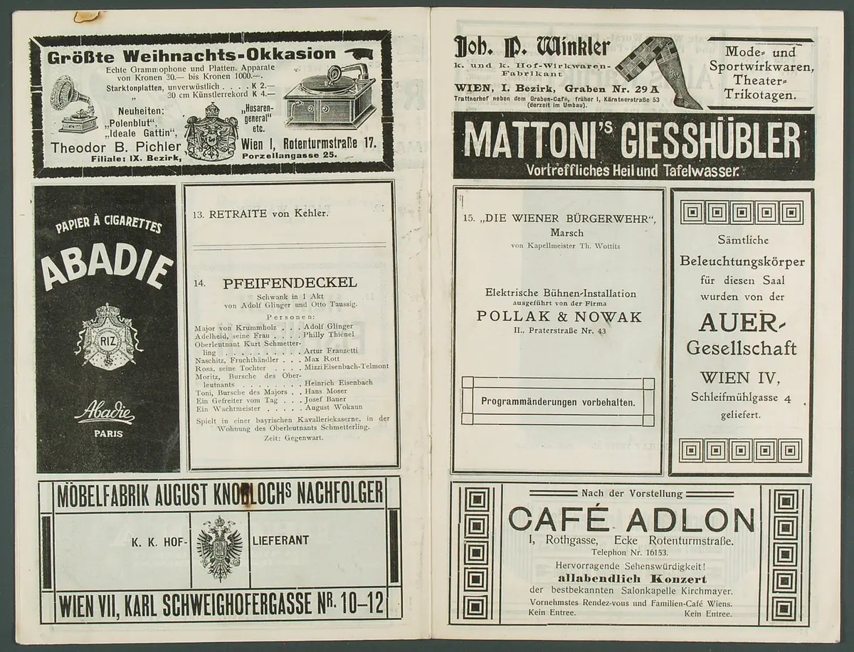 Budapester Orpheum, Verweis auf Stücktitel: Der platonische Hausfreund, Verweis auf Stücktitel: Pfeifendeckel