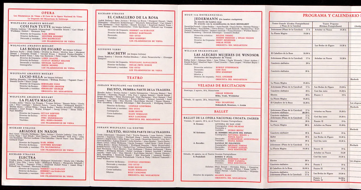 Salzburger Festspiele 1964, Titel in Vorlageform: Salzburgo Festival 1964, Verweis auf Stücktitel: Cosi fan tutte, Verweis auf Stücktitel: Figaros Hochzeit, Verweis auf Stücktitel: Lucio Silla, Verweis auf Stücktitel: Die Zauberflöte, Verweis auf Stücktitel: Ariadne auf Naxos, Verweis auf Stücktitel: Elektra, Verweis auf Stücktitel: Der Rosenkavalier, Verweis auf Stücktitel: Macbeth, Verweis auf Stücktitel: Jedermann, Verweis auf Stücktitel: Faust, Verweis auf Stücktitel: Die lustigen Weiber von Windsor