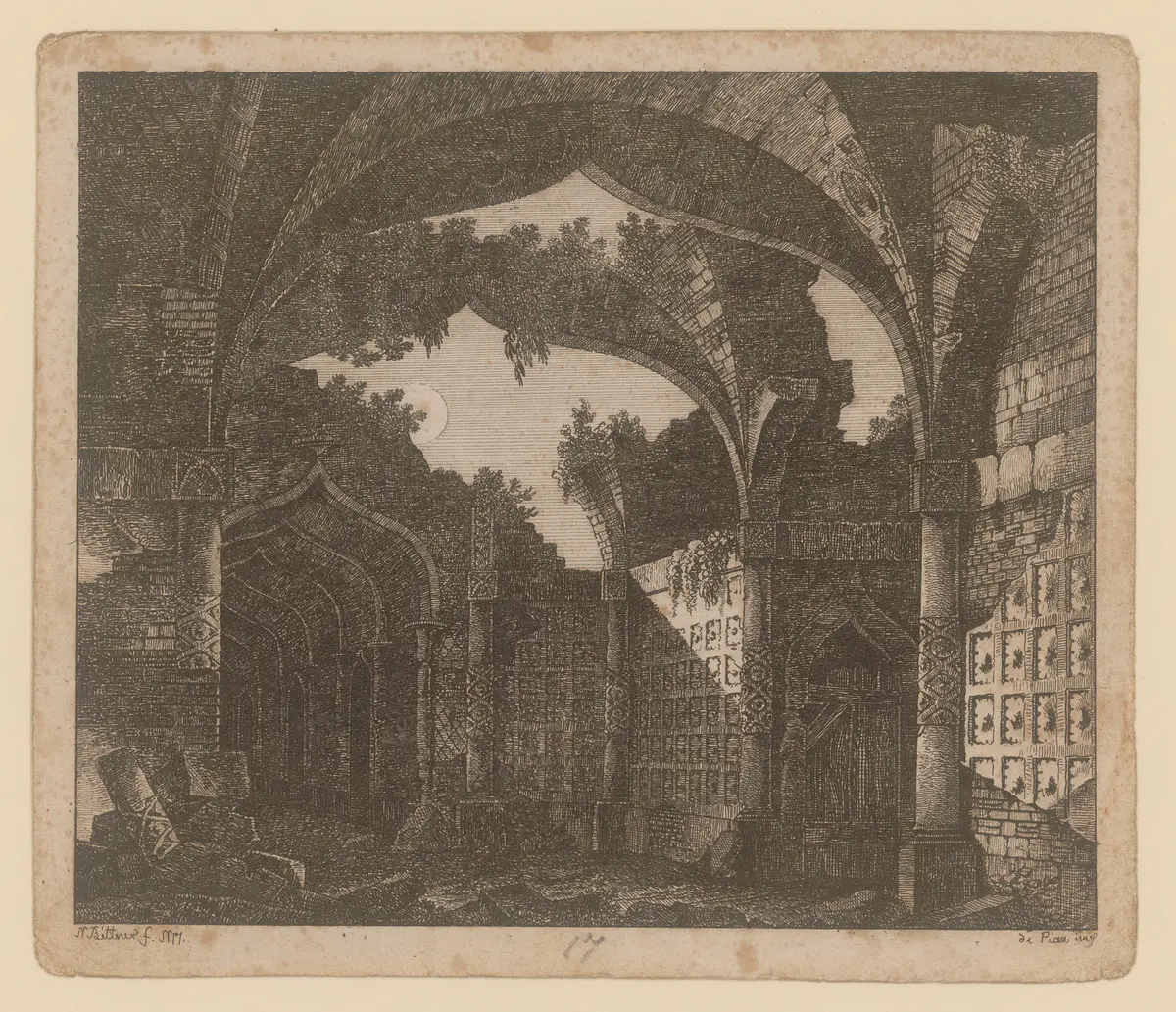 Das Nachtlager in Granada, Titel der Serie: Theaterdecorationen nach den Original Skitzen des k.k. Hof Theater Mahlers Anton de Pian, gestochen und verlegt von Norbert Bittner.