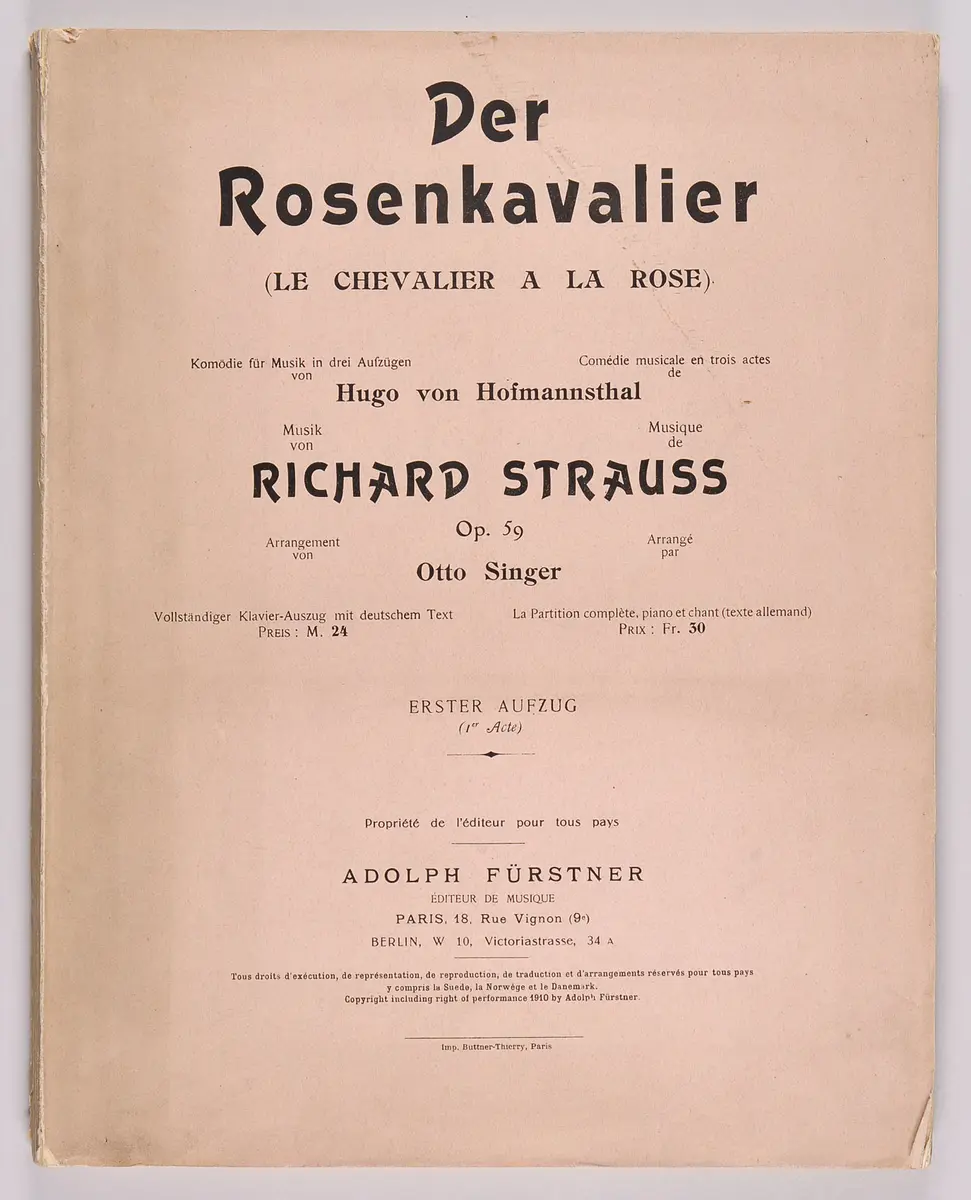Der Rosenkavalier. Komödie in Musik in drei Aufzügen