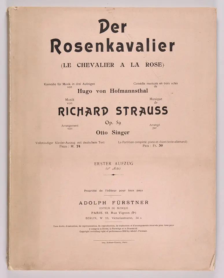Der Rosenkavalier. Komödie in Musik in drei Aufzügen