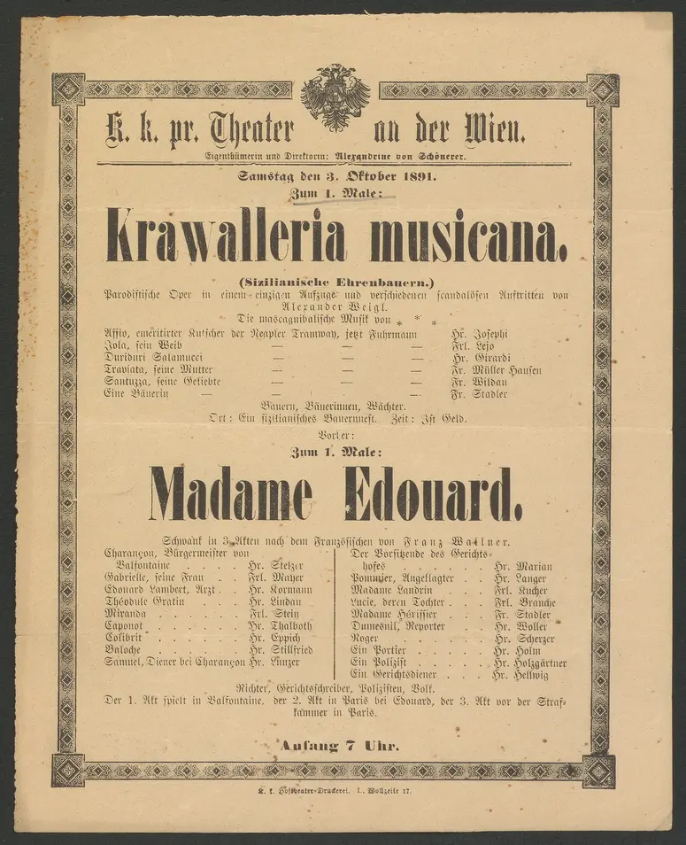 Krawalleria musicana, Weiterer Titel: Sizilianische Ehrenbauern, Madame Edouard