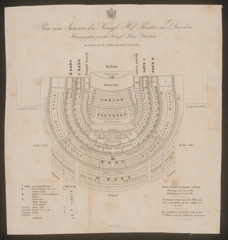 Dresden, Hoftheater (1. Semperoper), Alternativtitel: Dresden, Semperoper, Titel in Vorlageform: Plan vom Inneren des Königl. Hof-Theater zu Dresden