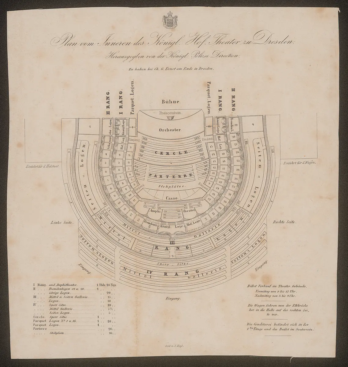 Dresden, Hoftheater (1. Semperoper), Alternativtitel: Dresden, Semperoper, Titel in Vorlageform: Plan vom Inneren des Königl. Hof-Theater zu Dresden
