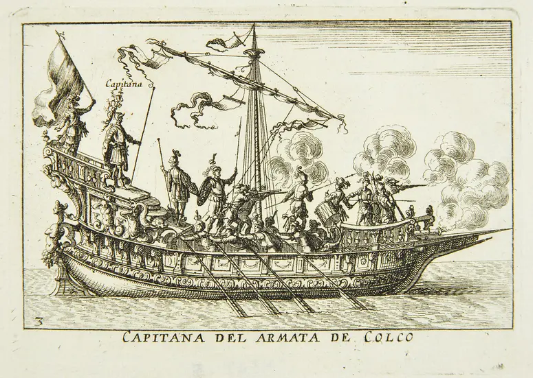 Le Magnifique carousel fait sur le fleuve de l'Arne a Florence pour le marriage de Grande Duc, Inventartitel: Carousel auf dem Arnofluß, Verweis auf Stücktitel: L'Argonautica