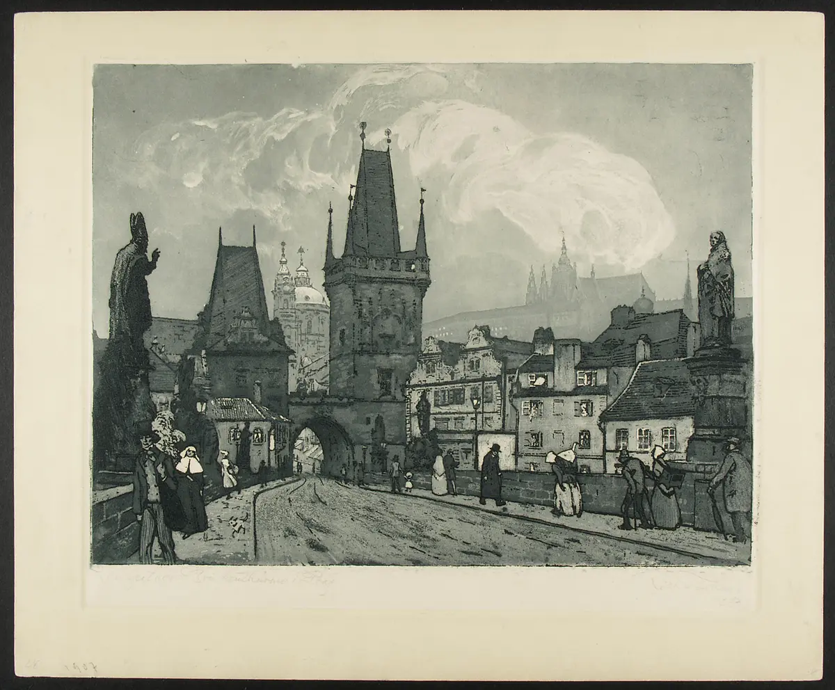 Kleinseiter Brückentürme in Prag, Titel in Vorlageform: Kleinseitner Brückenthürme in Prag, Alternativtitel: Karlsbrücke in Prag