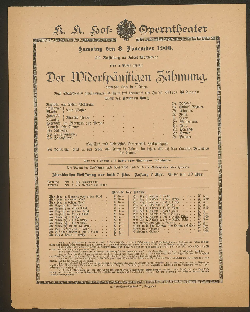 Der Widerspänstigen Zähmung, Alternativtitel: Der Widerspenstigen Zähmung