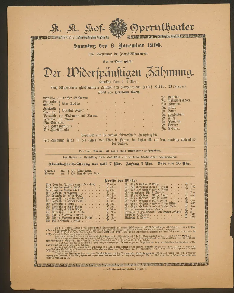 Der Widerspänstigen Zähmung, Alternativtitel: Der Widerspenstigen Zähmung