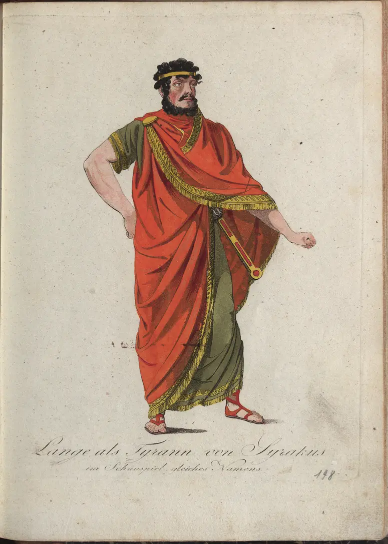 Der Tyrann von Syrakus, oder Die Bürgschaft, Titel in Vorlageform: Der Tyrann von Syrakus, Titel der Serie: Auswahl schöner Costumes für Theater- und Ball-Anzüge