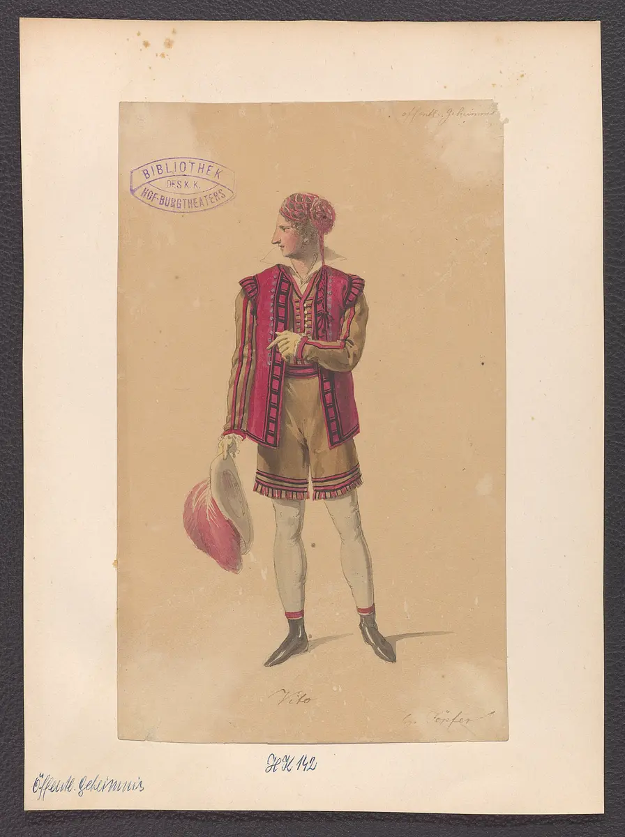 Das öffentliche Geheimnis, Alternativtitel: Das laute Geheimnis, Originaltitel: El secreto a voces, Titel der Serie: Figurinen des k.k. Hof-Burgtheaters