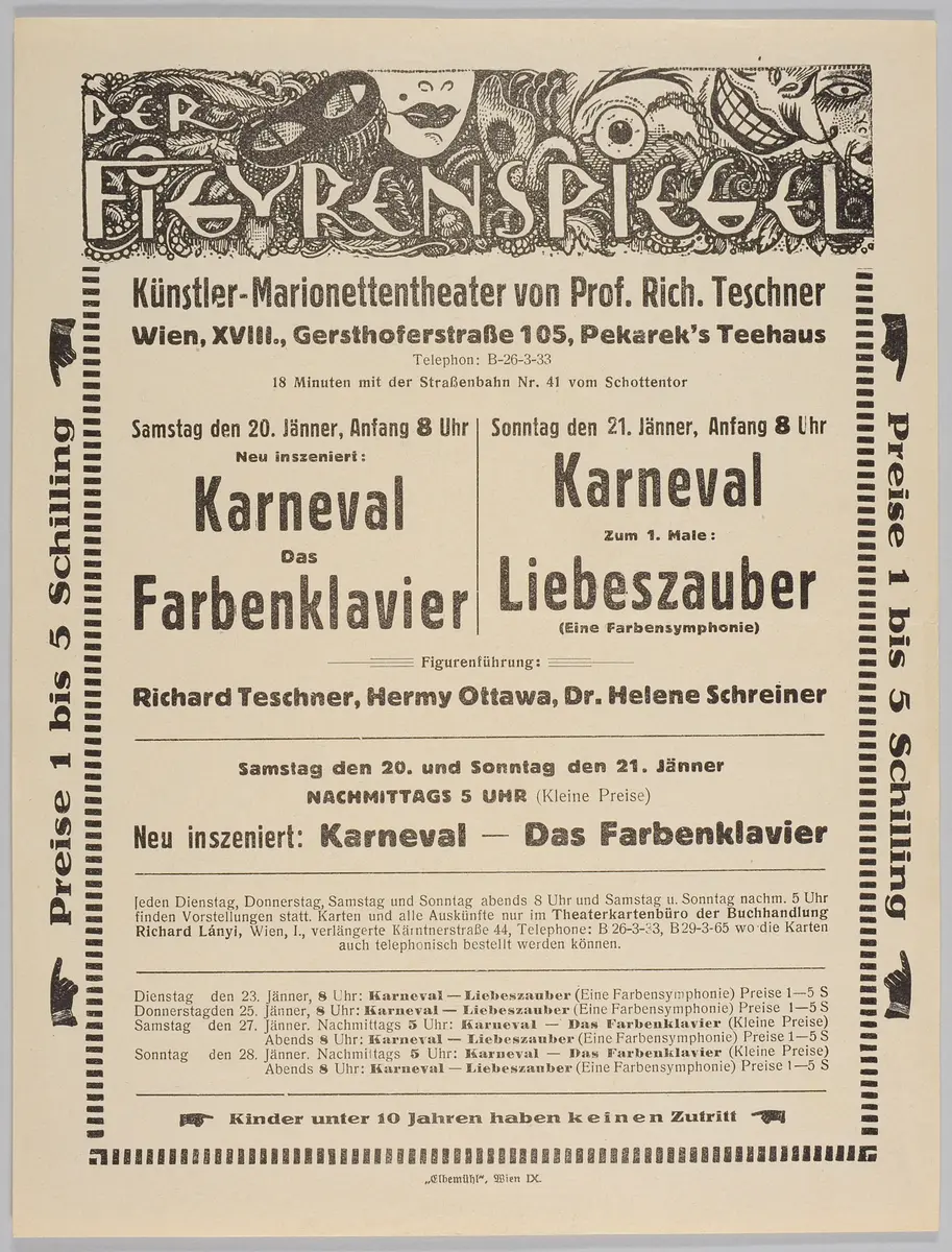 Der Figurenspiegel, Verweis auf Stücktitel: Karneval / Traum im Karneval, Verweis auf Stücktitel: Das Farbenklavier, Verweis auf Stücktitel: Liebeszauber