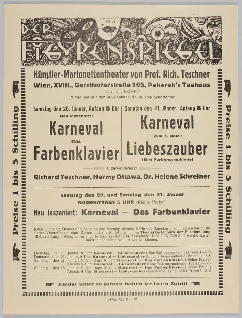 Der Figurenspiegel, Verweis auf Stücktitel: Karneval / Traum im Karneval, Verweis auf Stücktitel: Das Farbenklavier, Verweis auf Stücktitel: Liebeszauber