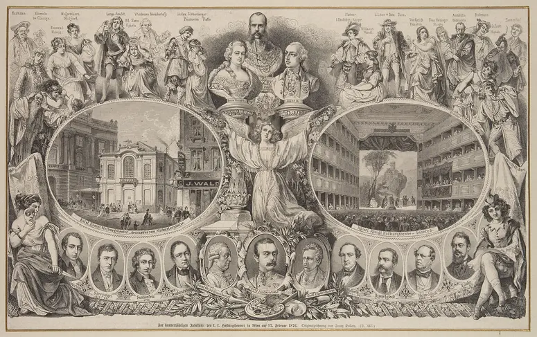 Zur hundertjährigen Jubelfeier des k.k. Hofburgtheaters in Wien am 17.2.1876, Alternativtitel: Wien, Altes Burgtheater