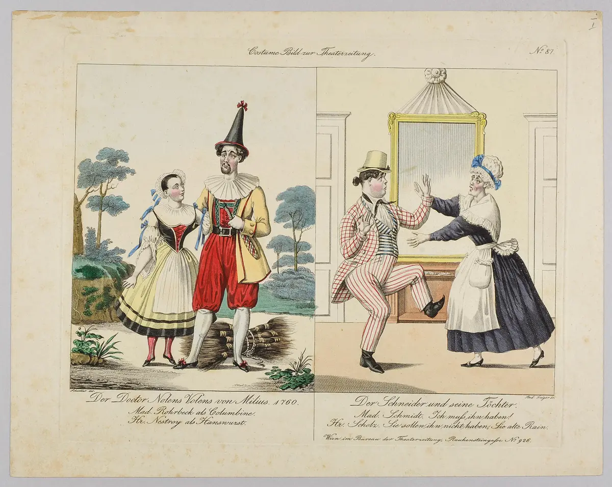 Doctor nolens volens / Der Schneider und seine Töchter, Titel der Serie: Costume-Bild, Name der Zeitschrift: Wiener Theaterzeitung