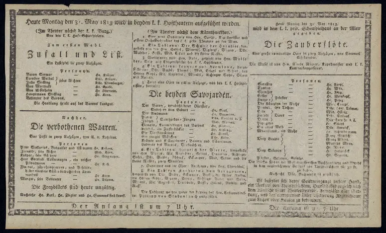 Zufall und List, Die verbothenen Waaren, Die beyden Savojaden, Die Zauberflöte
