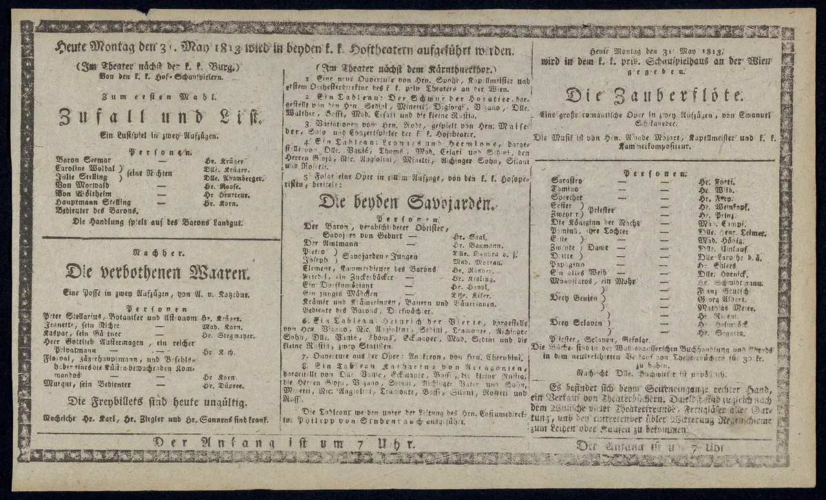 Zufall und List, Die verbothenen Waaren, Die beyden Savojaden, Die Zauberflöte