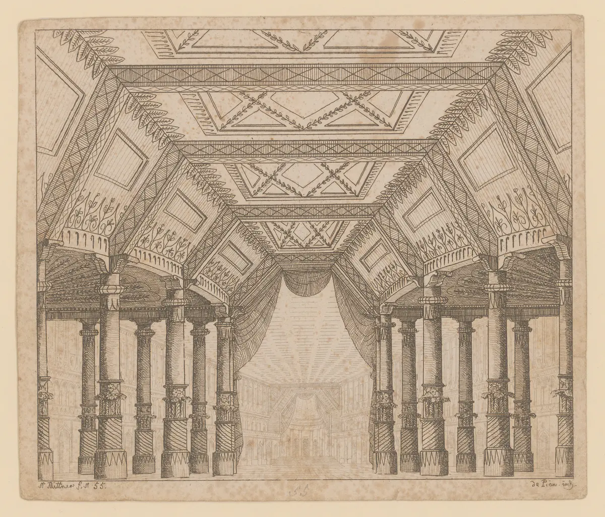 Die Bajateren, Alternativtitel: Die Bajaderen, Titel der Serie: Theaterdecorationen nach den Original Skitzen des k.k. Hof Theater Mahlers Anton de Pian, gestochen und verlegt von Norbert Bittner.