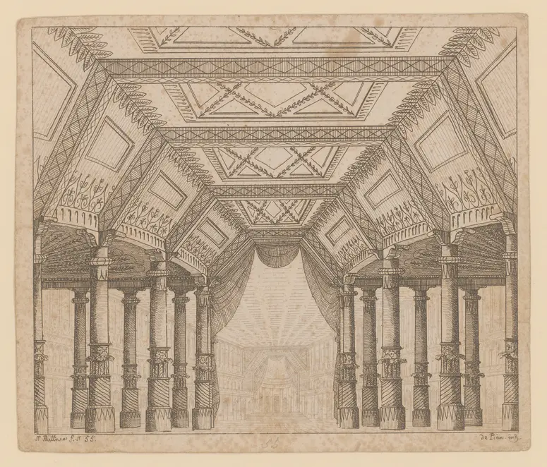 Die Bajateren, Alternativtitel: Die Bajaderen, Titel der Serie: Theaterdecorationen nach den Original Skitzen des k.k. Hof Theater Mahlers Anton de Pian, gestochen und verlegt von Norbert Bittner.