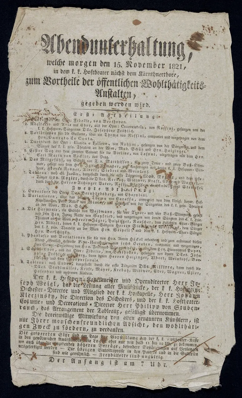 Abendunterhaltung, [...] zum Vortheile der öffentlichen Wohlthätigkeits-Anstalten