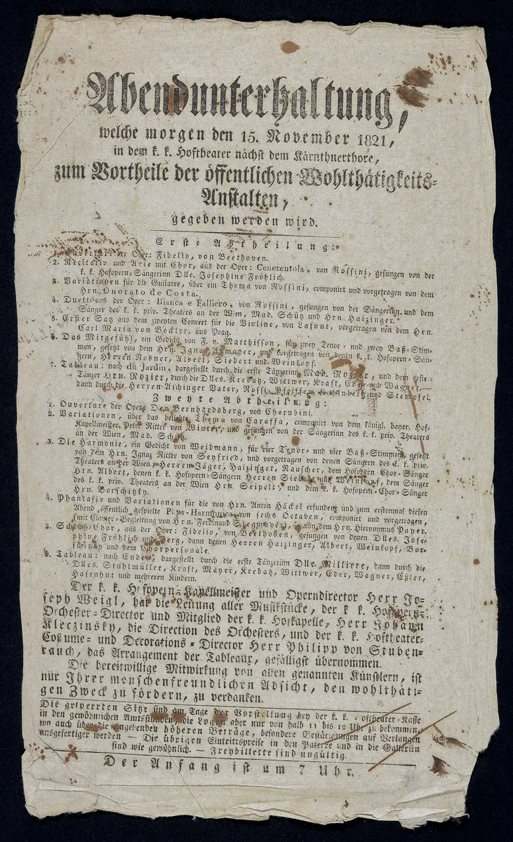 Abendunterhaltung, [...] zum Vortheile der öffentlichen Wohlthätigkeits-Anstalten