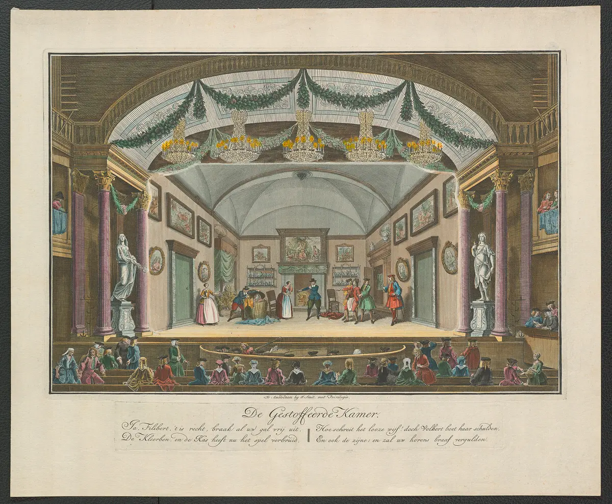ohne Titel, Titel in Vorlageform: Het Bosch (Wald), Titel der Serie: Toneeldecors van de Amsterdamse Schouwburg (Theaterdekorationen der Amsterdamer Schauburg), Verweis auf Stücktitel: Het Eeuwgetijde van den Amsteldamschen Schouwburg