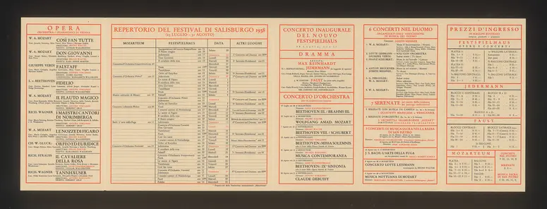 Salzburger Festspiele 1938, Titel in Vorlageform: Salzburg Festival 1938, Verweis auf Stücktitel: Cosi fan tutte, Verweis auf Stücktitel: Don Giovanni, Verweis auf Stücktitel: Falstaff, Verweis auf Stücktitel: Fidelio, Verweis auf Stücktitel: Die Meistersinger von Nürnberg, Verweis auf Stücktitel: Le nozze di figaro, Verweis auf Stücktitel: Orpheus und Eurydike, Verweis auf Stücktitel: Der Rosenkavalier, Verweis auf Stücktitel: Tannhäuser, Verweis auf Stücktitel: Die Zauberflöte, Verweis auf Stücktitel: Jedermann, Verweis auf Stücktitel: Faust
