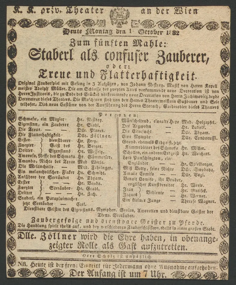 Staberl als confuser Zauberer, oder Treue und Flatterhaftigkeit