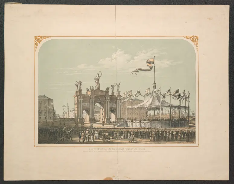 Wien (allgemein), Praterstern, Titel in Vorlageform: Der Triumphbogen und das Zelt am Praterstern in Wien