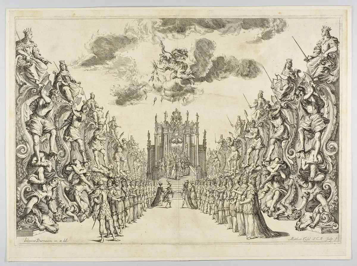 La monarchia latina trionfante, Titel in Vorlageform: La monarchia latina trionfante : festa musicale : in applauso del felicissimo natale del Sereniss. Gioseffo, arciduca d'Austria, figlio delle Augustiss. Maesta` di Leopoldo imperatore, et Eleonora, Maddalena, Teresa, imperatrice, nata prencipessa di Neoburgo : alle medesime M.M. consacrata, Alternativtitel: Die Sig-prangende Römische Monarchey