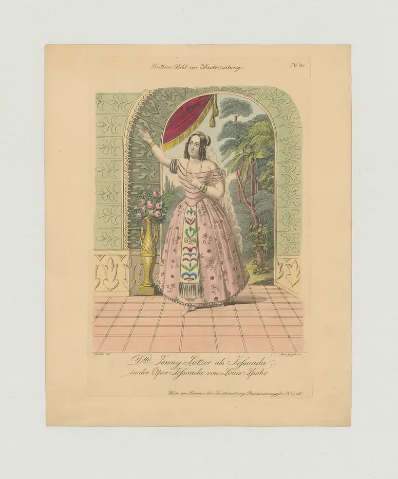 Jenny Lutzer, Titel der Serie: Costume-Bild, Name der Zeitschrift: Wiener Theaterzeitung, Verweis auf Stücktitel: Jessonda