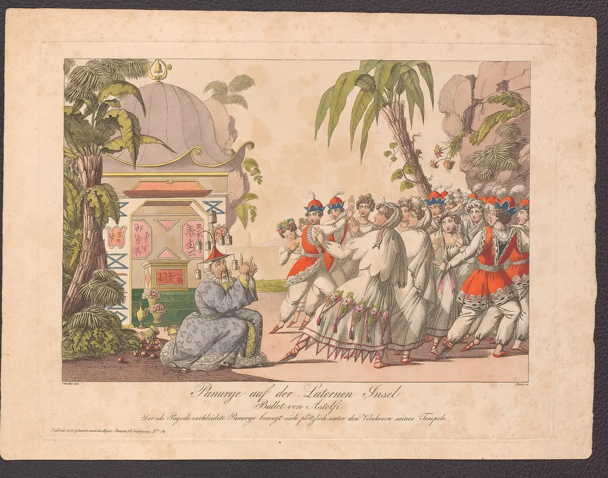 Panurge auf der Laternen Insel, Titel der Serie: Gallerie interessanter und drolliger Scenen, Name der Zeitschrift: Wiener Theaterzeitung