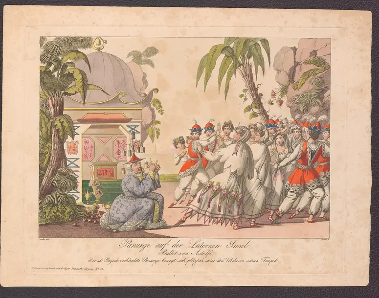 Panurge auf der Laternen Insel, Titel der Serie: Gallerie interessanter und drolliger Scenen, Name der Zeitschrift: Wiener Theaterzeitung