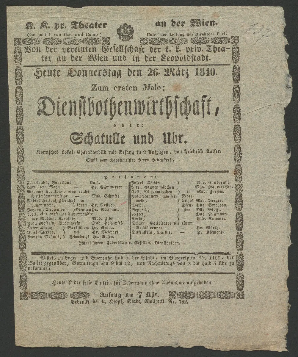 Dienstbothenwirthschaft, oder Schatulle und Uhr, Dienstbotenwirtschaft, oder Schatulle und Uhr