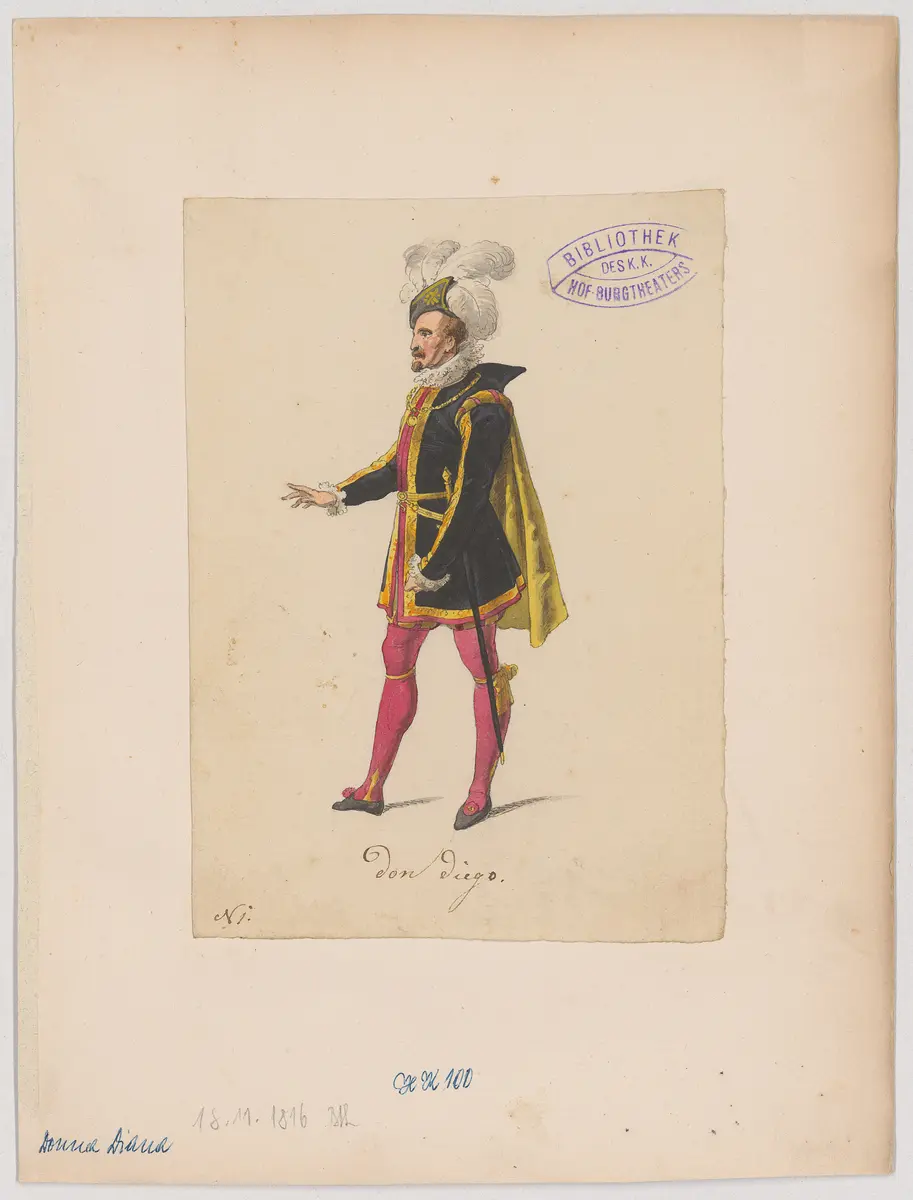 Donna Diana, oder Stolz und Liebe, Suchtitel: Donna Diana, Originaltitel: El desdén con el desdén, Titel der Serie: Figurinen des k.k. Hof-Burgtheaters