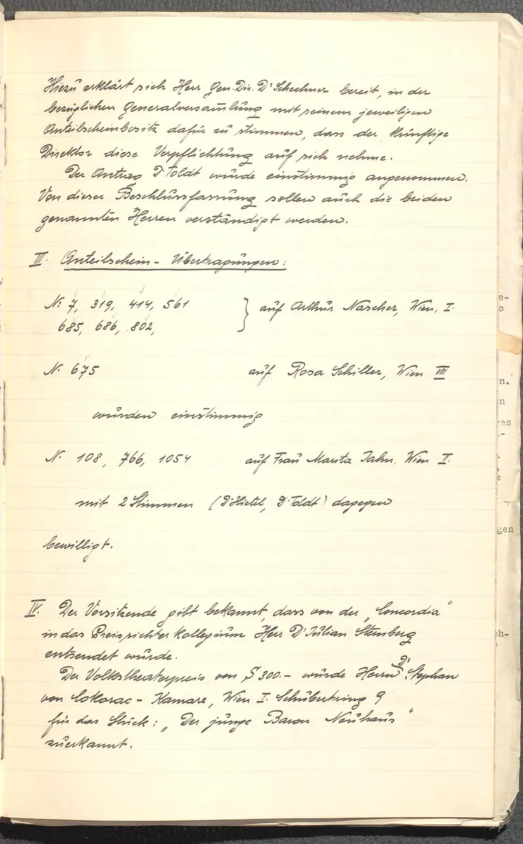 Protokolle der Ausschusssitzungen des Vereines des Deutschen Volkstheaters in Wien
