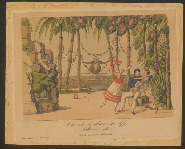 Joko, der brasilianische Affe, Titel der Serie: Gallerie drolliger Scenen, Name der Zeitschrift: Wiener Theaterzeitung