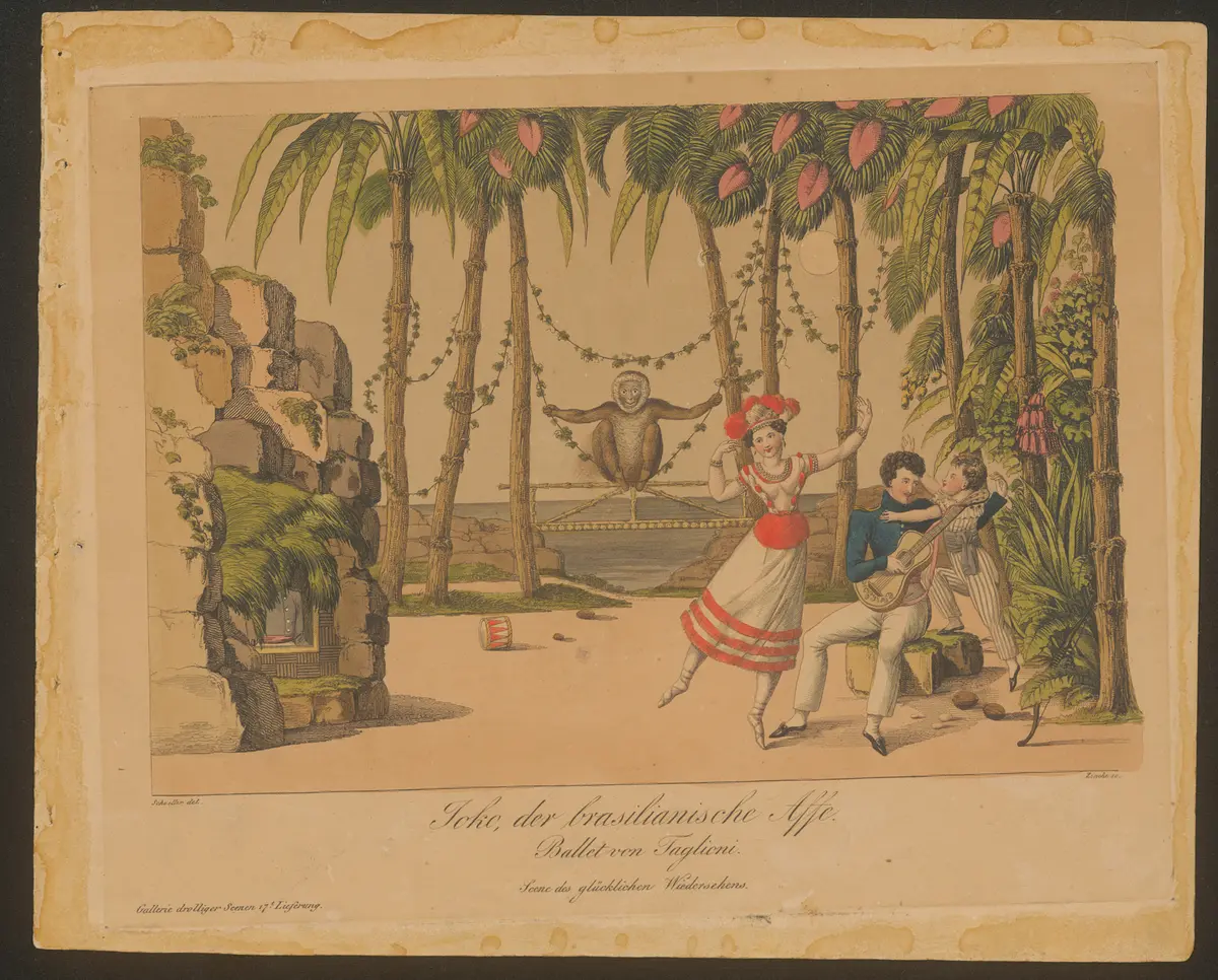 Joko, der brasilianische Affe, Titel der Serie: Gallerie drolliger Scenen, Name der Zeitschrift: Wiener Theaterzeitung