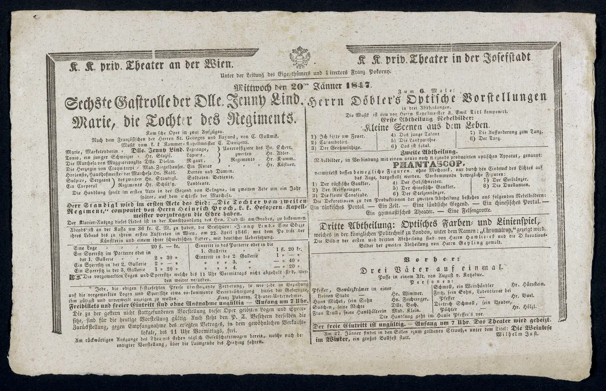 Marie, die Tochter des Regiments, Herrn Döbler's Optische Vorstellungen