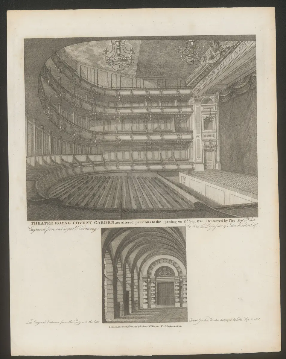 London, Covent Garden, Alternativtitel: London, Theatre Royal, Covent Garden, Titel in Vorlageform: Theatre Royal Covent Garden, Titel der Serie: Londina Illustrata