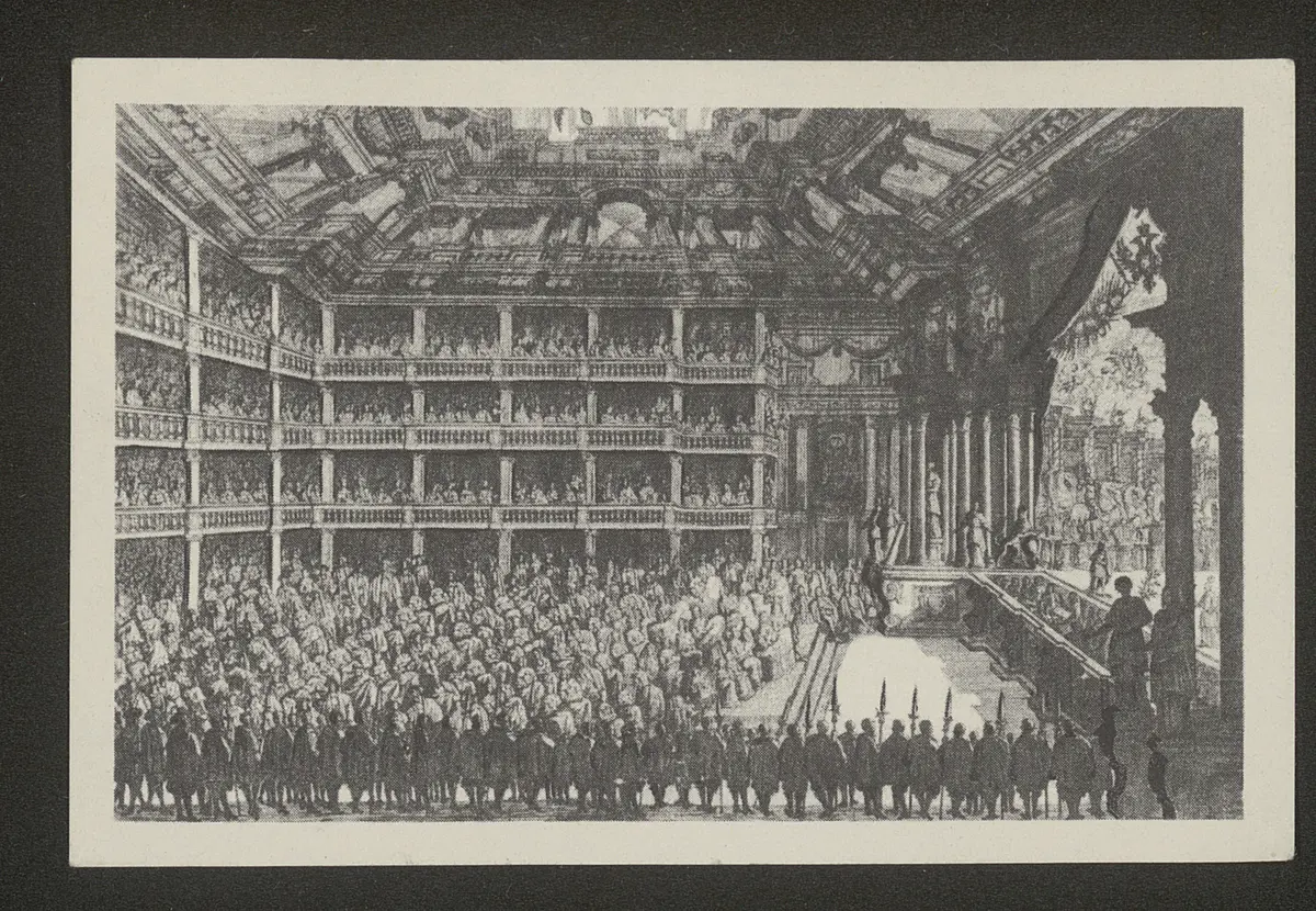 Wien, Theater auf der Cortina, Alternativtitel: Wien, Theater auf der Kurtine, Alternativtitel: Wien, Hoftheater von Burnacini, Titel der Serie: Bildserie der Österreichischen Tabakregie
